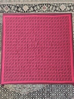 FENDI: Large Blush Pink Zucca Print Logo Square Fringe Scarf